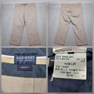 Dockers Straight Fit Chino Pants Mens 38x29 Khaki Tan Casual Trousers
